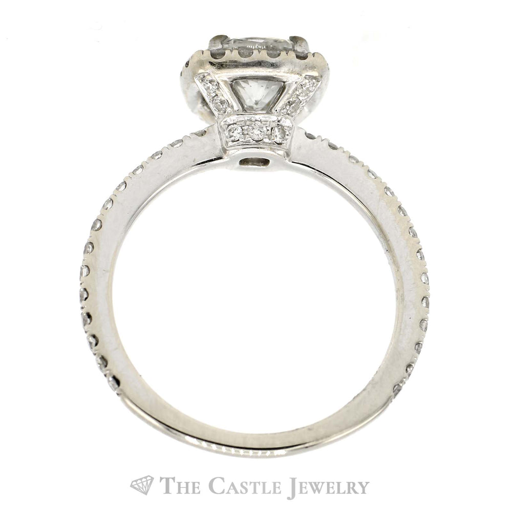 1.5cttw Cushion Cut Diamond Engagement Ring with Diamond Halo and Accents in 18k White Gold