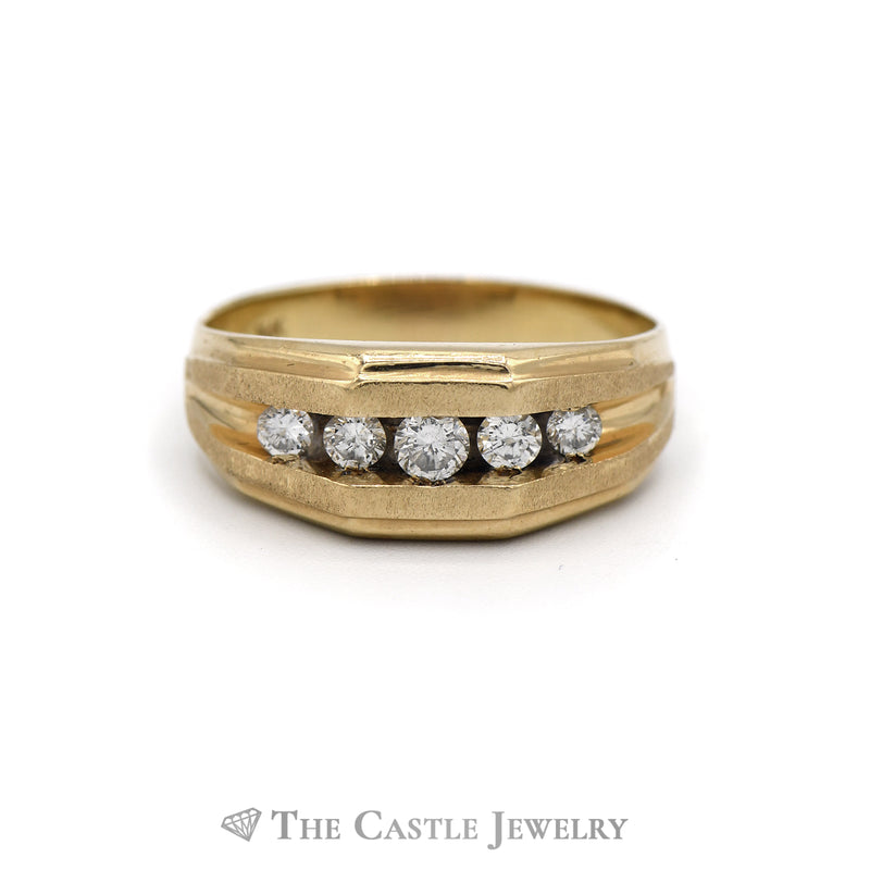 .50CTTW Men's Wedding Band with Brushed and Polished 14KT Yellow Gold Mounting