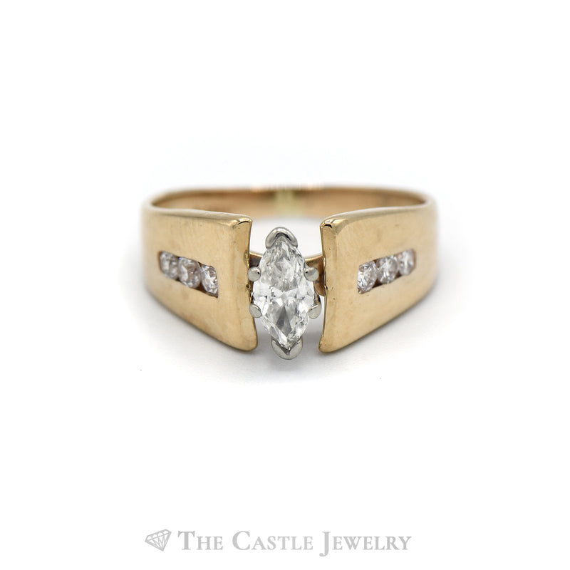 Marquise Diamond Engagement Ring with Channel Set Diamond Accents in 14k Yellow Gold