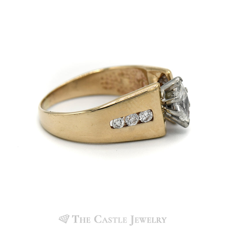 Marquise Diamond Engagement Ring with Channel Set Diamond Accents in 14k Yellow Gold