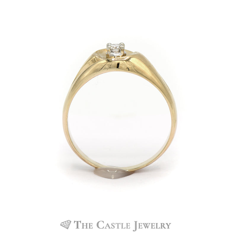 .20CT Diamond Solitaire Bypass Ridge Men's Ring in 10KT Yellow Gold