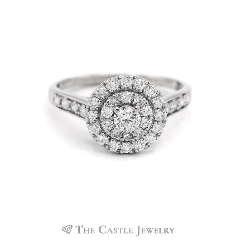 .70CTTW Round Diamond Bridal Ring with Round Halo in 14KT White Gold