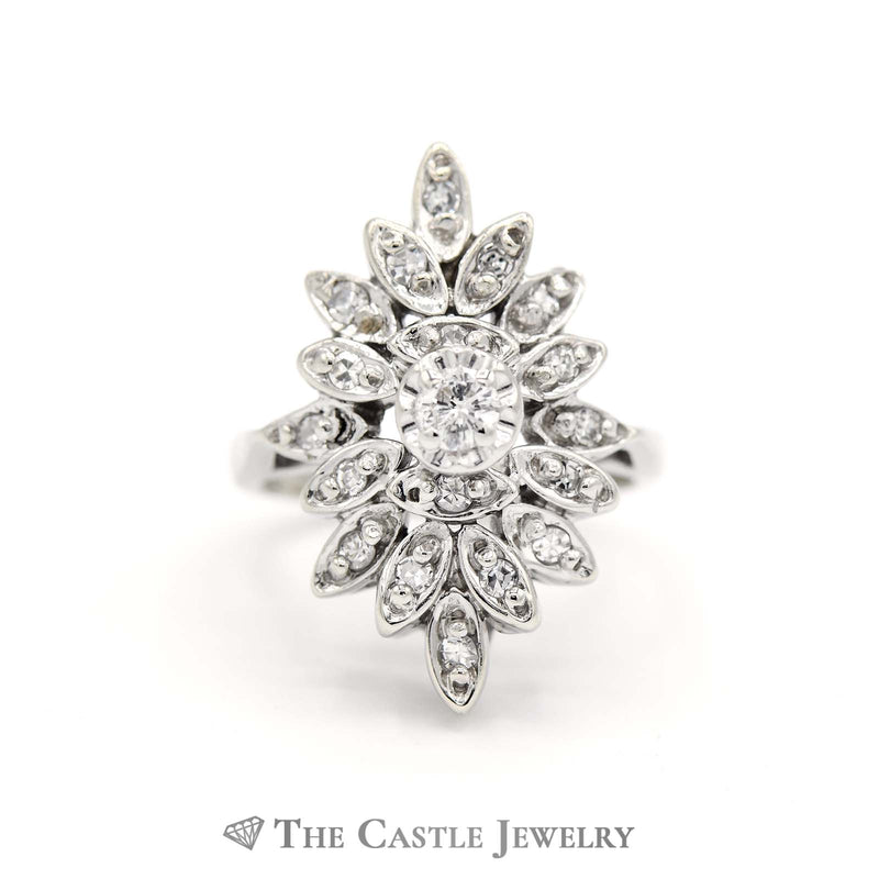 .38cttw Flower Marquise Shaped Diamond Cluster Ring in 14k White Gold