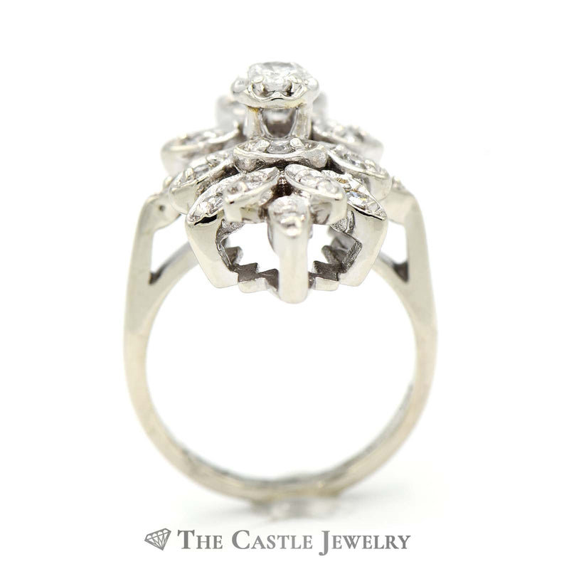 .38cttw Flower Marquise Shaped Diamond Cluster Ring in 14k White Gold