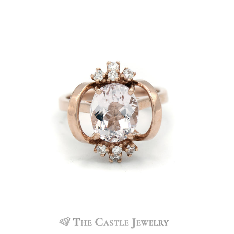 2.66CT Oval Morganite Ring with .15CTTW Diamond Accents in 14KT Rose Gold