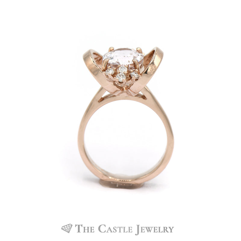 2.66CT Oval Morganite Ring with .15CTTW Diamond Accents in 14KT Rose Gold