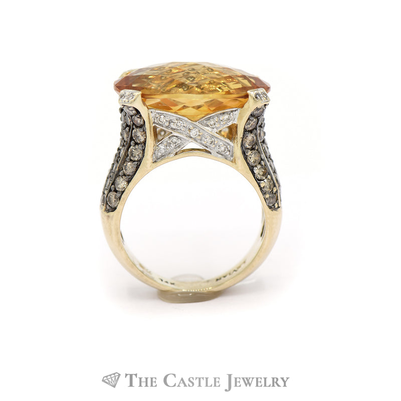 LeVian 10CT Citrine and 2CTTW White and Chocolate Diamond Ring in 14KT Yellow Gold