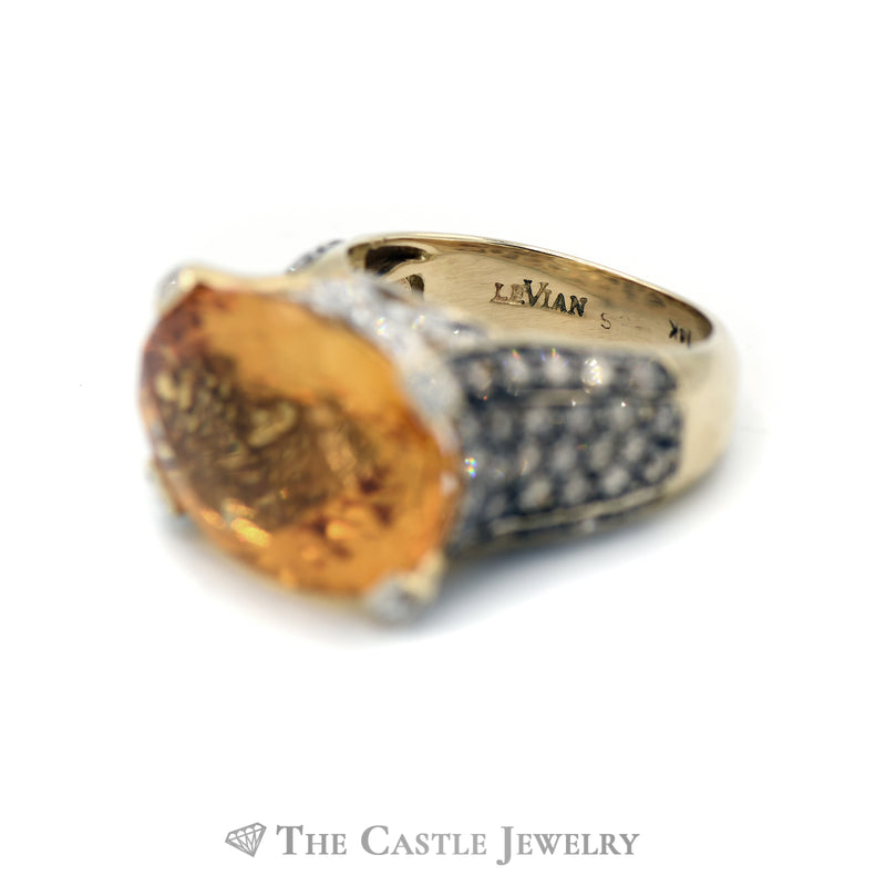 LeVian 10CT Citrine and 2CTTW White and Chocolate Diamond Ring in 14KT Yellow Gold