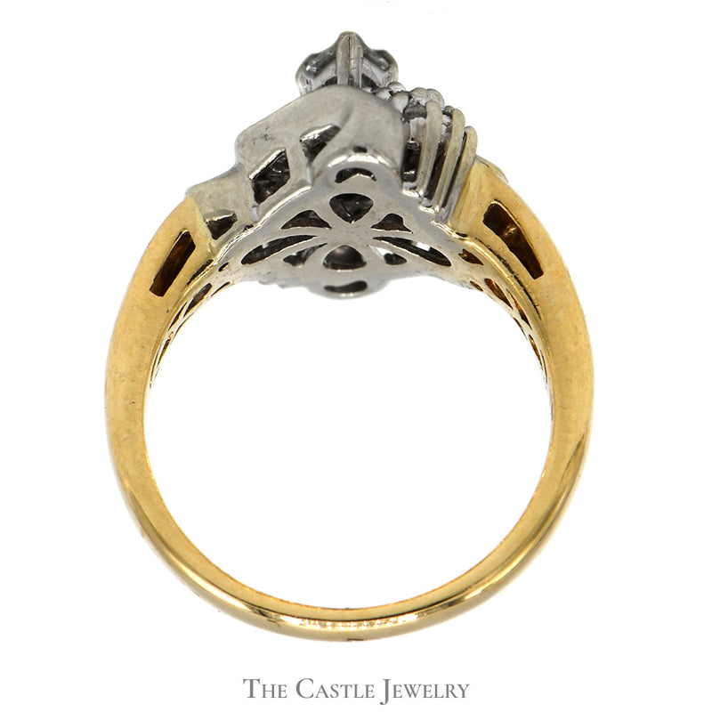 1cttw Trillion Cut Diamond Cluster Ring with Baguette and Round Diamond Accents in 14k Yellow Gold