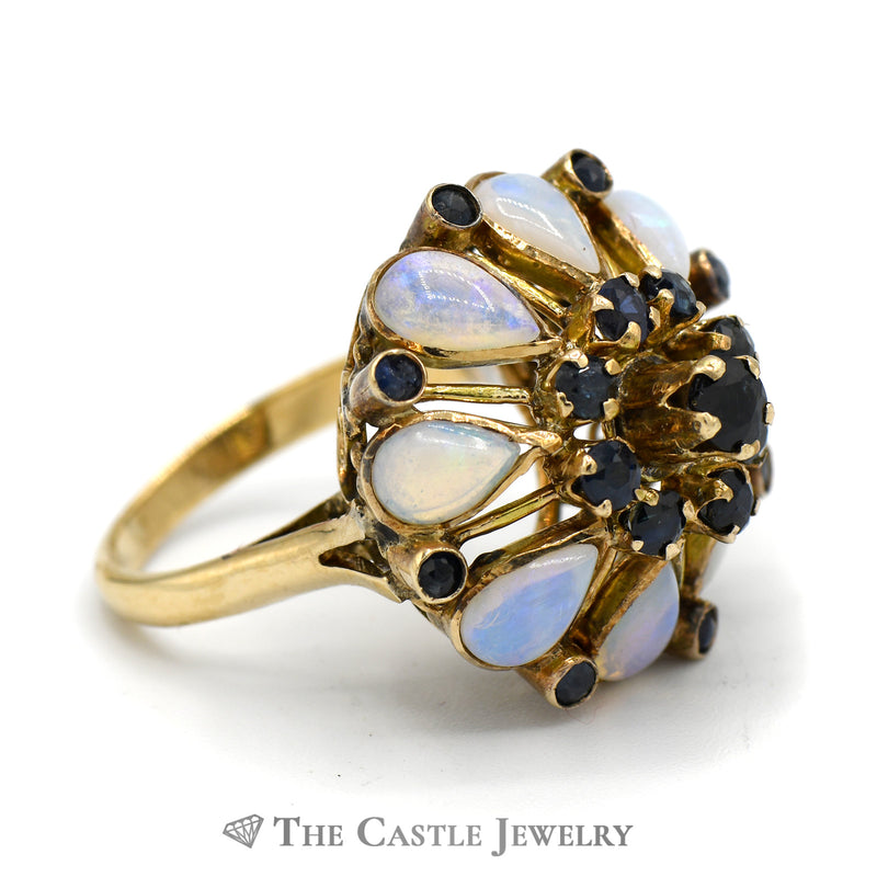 Opal and Sapphire Cluster Cocktail Ring in 12k Yellow Gold