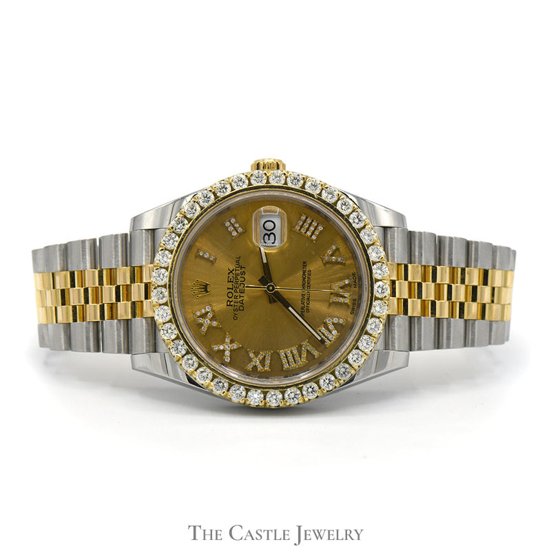 Rolex Datejust 126333 Quickset Diamond Bezel and Roman Numeral Dial in 18k Yellow Gold and Stainless Steel