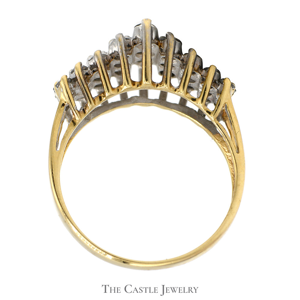 1/2cttw 3 Row Diamond Cluster Band in 10k Yellow Gold