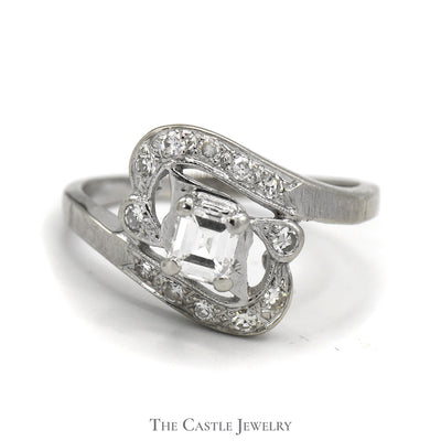 3/4cttw Princes Cut Diamond Bypass Ring with Accents in 14k White Gold