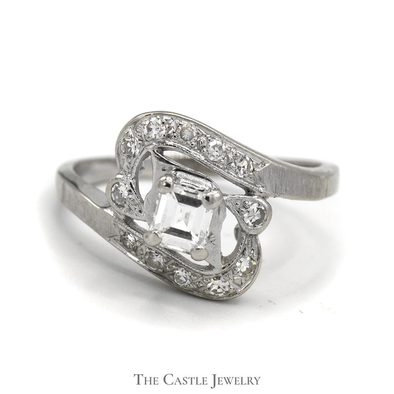 3/4cttw Princes Cut Diamond Bypass Ring with Accents in 14k White Gold
