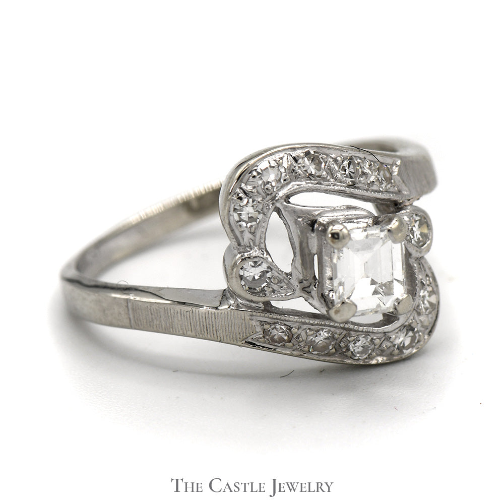 3/4cttw Princes Cut Diamond Bypass Ring with Accents in 14k White Gold