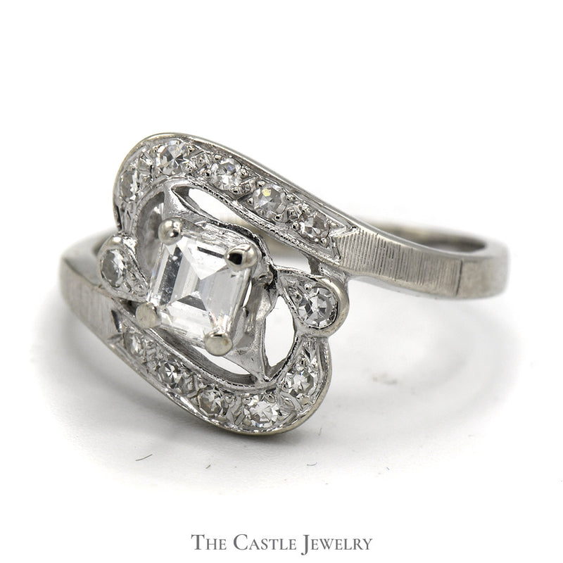 3/4cttw Princes Cut Diamond Bypass Ring with Accents in 14k White Gold