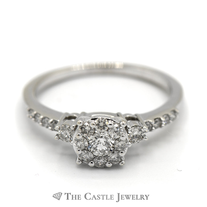 1/2cttw Round Diamond Cluster Engagement Ring in Diamond Accented 14k White Gold Setting