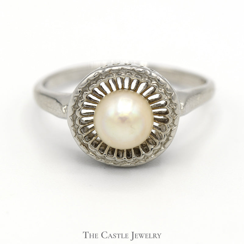 5.5mm Pearl Ring with Circular Open Bezel in 14k White Gold