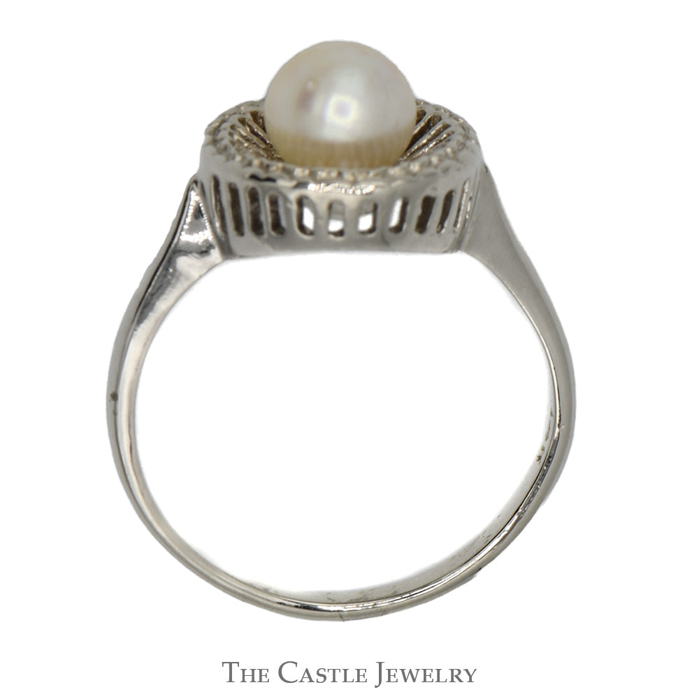 5.5mm Pearl Ring with Circular Open Bezel in 14k White Gold