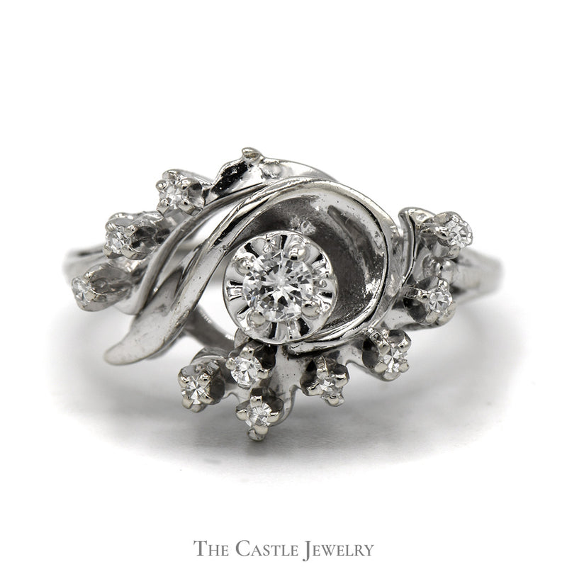 Swirled .25cttw Diamond Cluster Ring in 14k White Gold