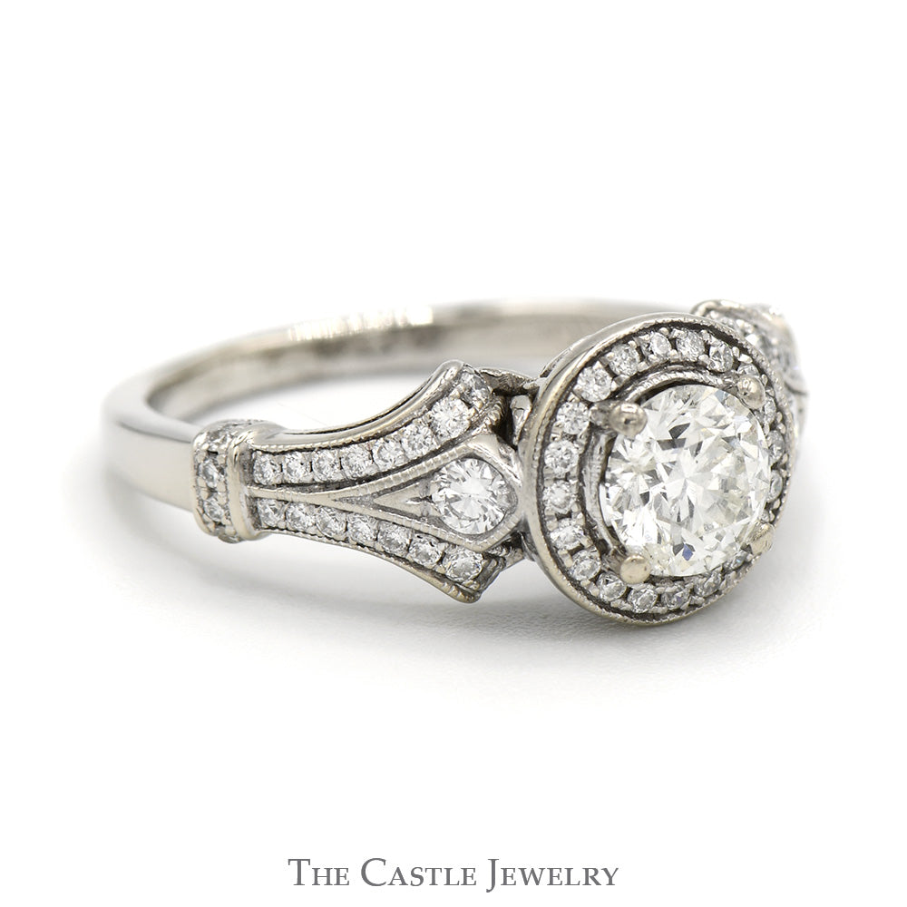 Gabriel & Co. 1.17cttw Round Diamond Engagement Ring with Diamond Halo & Accents in 14k White Gold