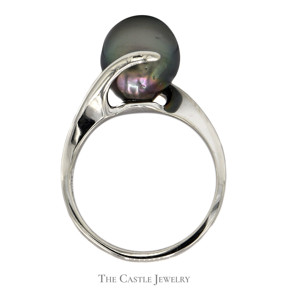 Black Pearl Ring with Bypass Designed Mounting in 14k White Gold