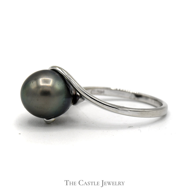 Black Pearl Ring with Bypass Designed Mounting in 14k White Gold