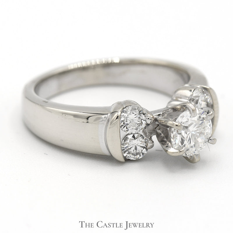1.05cttw Diamond Solitaire Engagement Ring with Diamond Accents in 14k White Gold