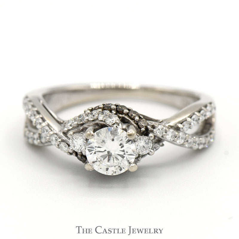 Le Vian 1cttw Round Diamond Solitaire Engagement Ring with Chocolate and White Diamond Accents in 14k White Gold