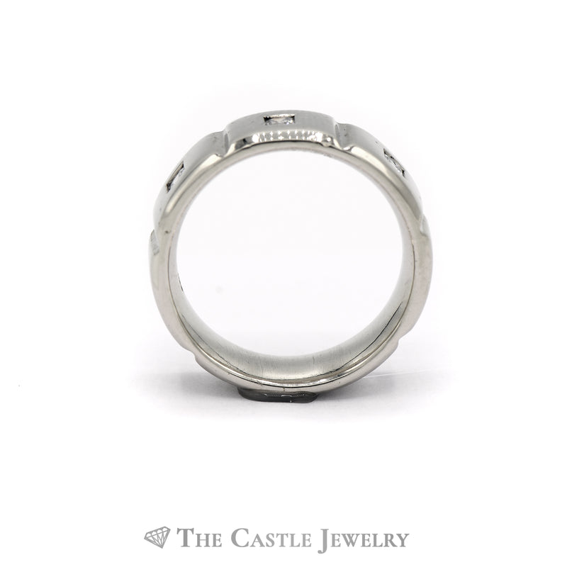 7.5mm Ridged Men's Band with Diamond Accents in 14KT White Gold