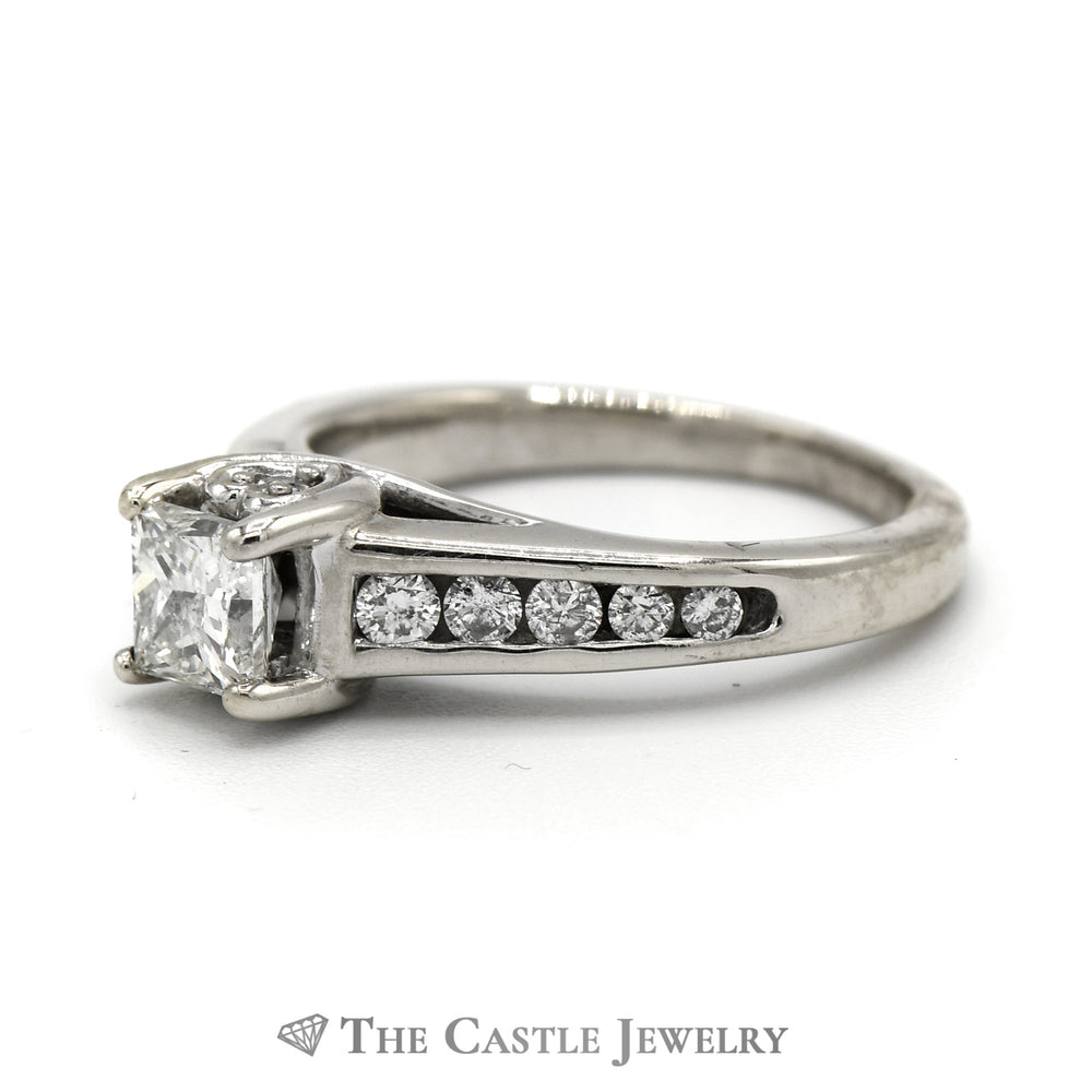 3/4cttw Princess Cut Diamond Engagement Ring with Channel Set Diamond Accents in 14k White Gold