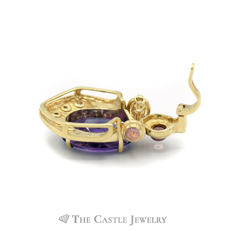Oval Amethyst Shield Pendant with Diamond Accents & Attachable Bail in 14KT Yellow Gold