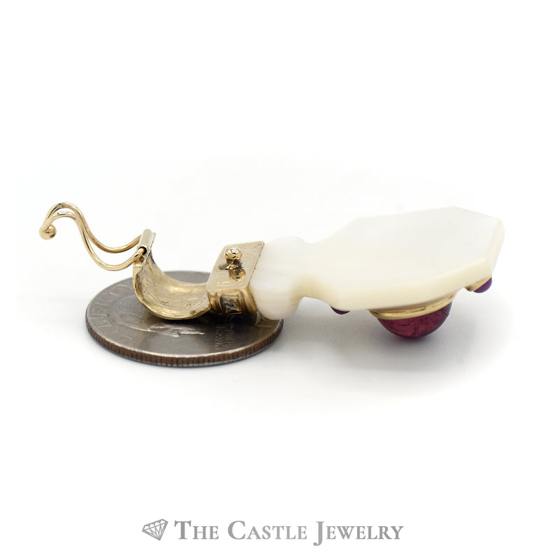 Mother of Pearl, Ruby and Diamond Pendant in 14KT Yellow Gold