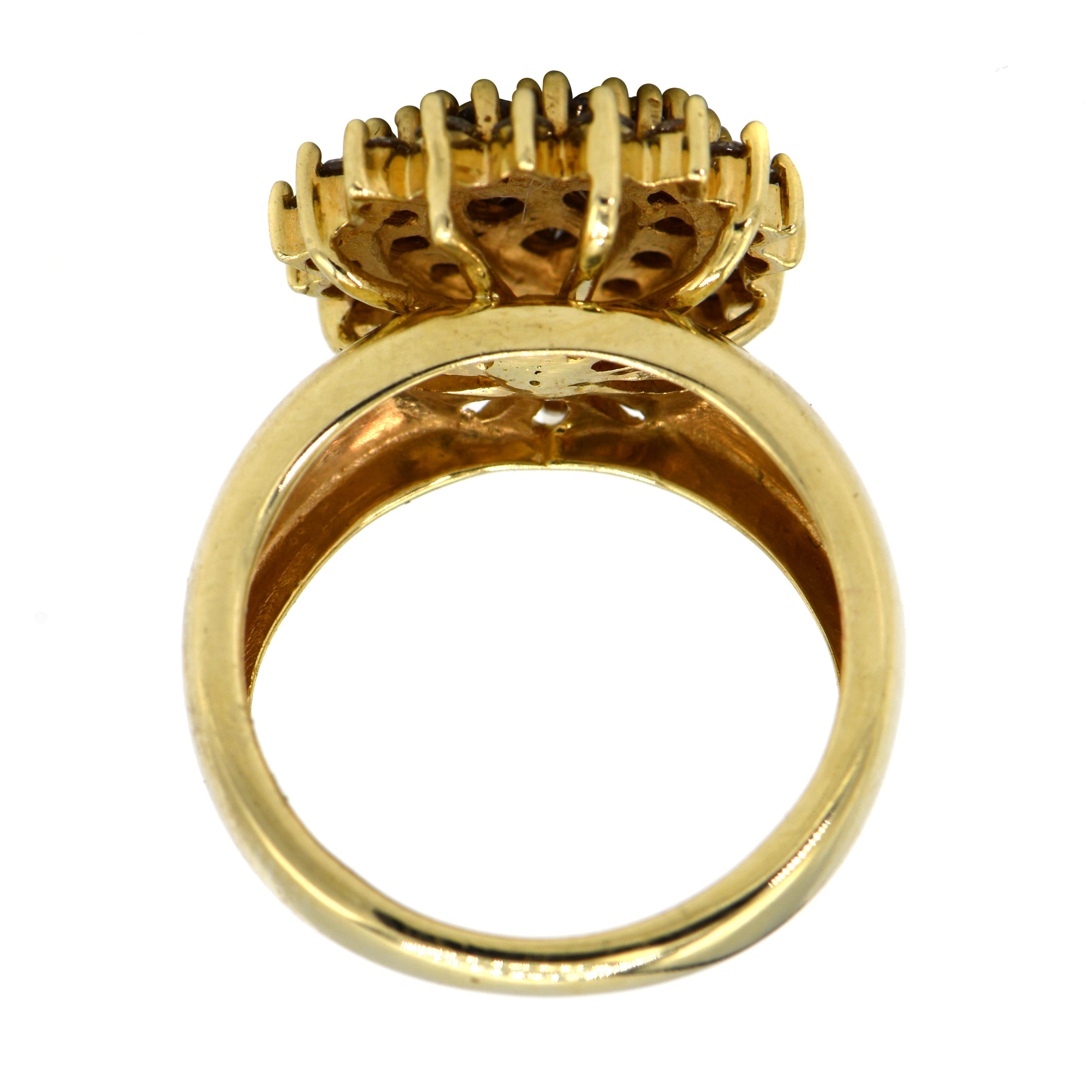 Pear Shaped Cocoa Diamond Cluster Ring in 10k Yellow Gold Wide Band