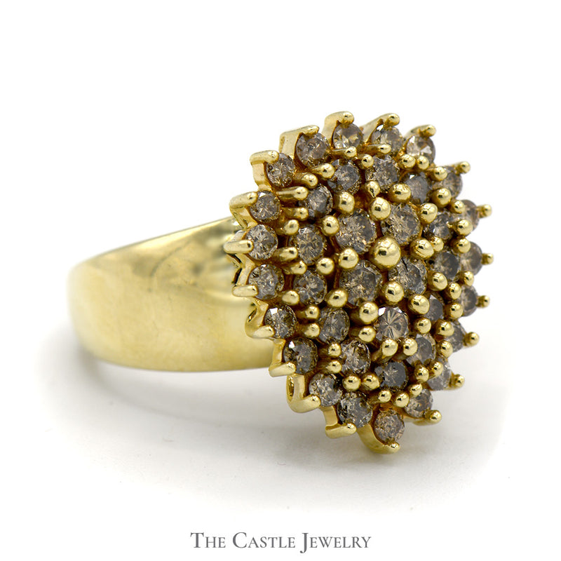 Pear Shaped Cocoa Diamond Cluster Ring in 10k Yellow Gold Wide Band