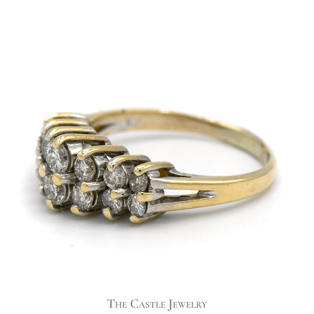 3/4cttw Double Row Diamond Cluster Band in 10k Yellow Gold