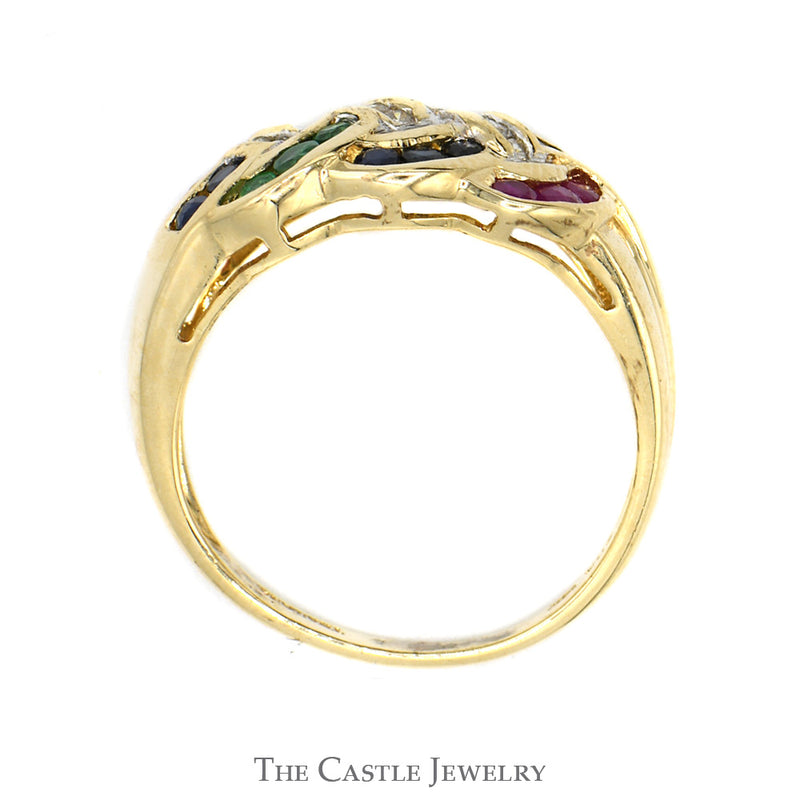 Woven Multi Gemstone Ring with Diamond Accents in 14k Yellow Gold