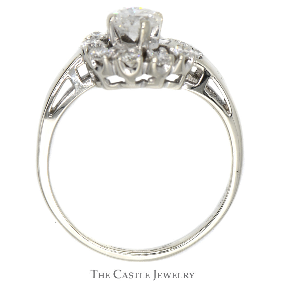 Antique Style 1cttw Diamond Cluster Ring with Fanned Design in 14k White Gold