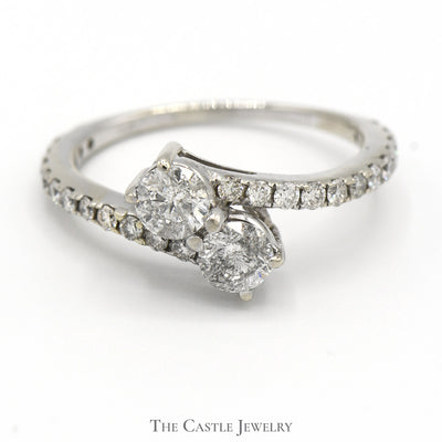 3/4cttw Double Diamond Bypass Ring with Round Diamond Accents in 14k White Gold