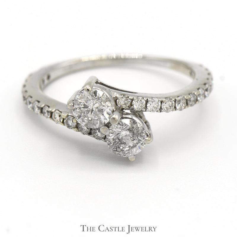 3/4cttw Double Diamond Bypass Ring with Round Diamond Accents in 14k White Gold