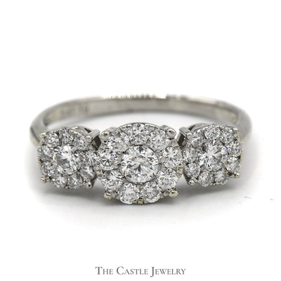 1cttw Triple Round Diamond Cluster Ring in Platinum
