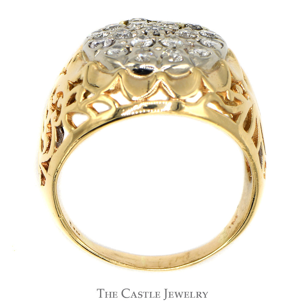 1cttw Kentucky Diamond Cluster Ring in 14k Yellow Gold Filigree Mounti