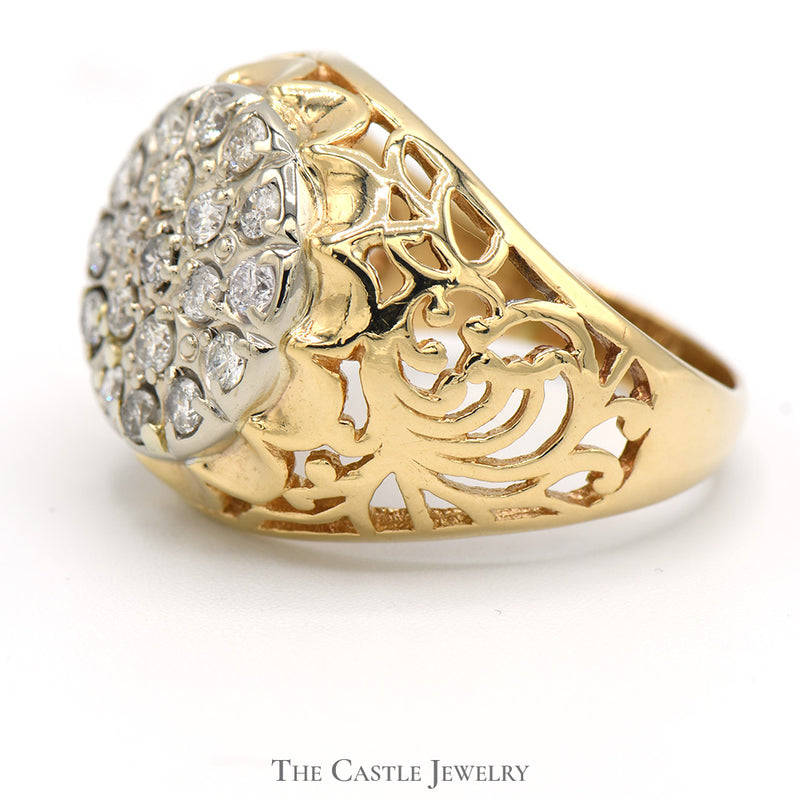1cttw Kentucky Diamond Cluster Ring in 14k Yellow Gold Filigree Mounting