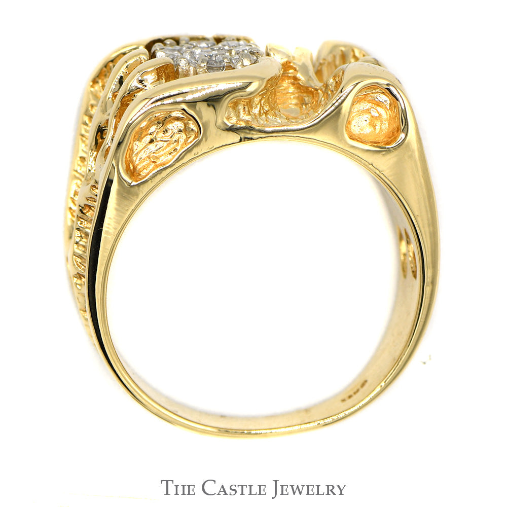 1/4cttw Oval Shaped Diamond Cluster Ring in Open Nugget Designed 14k Yellow Gold Mounting