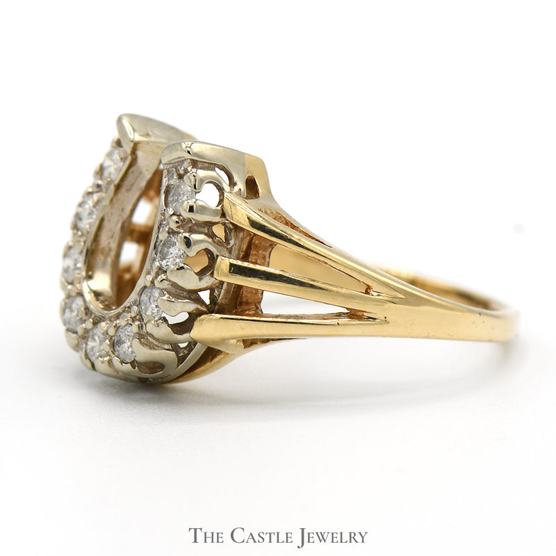1/4cttw Diamond Horseshoe Ring in 10k Yellow Gold Split Shank Setting