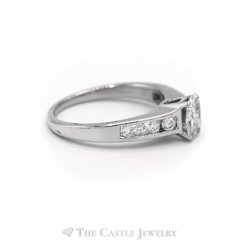 1CTTW Four Trillion Cut Center Stones with Channel Set Accents Engagement Ring in 14KT White Gold