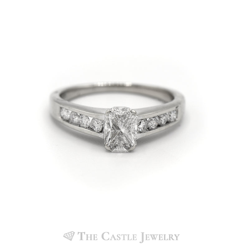 1CTTW Four Trillion Cut Center Stones with Channel Set Accents Engagement Ring in 14KT White Gold
