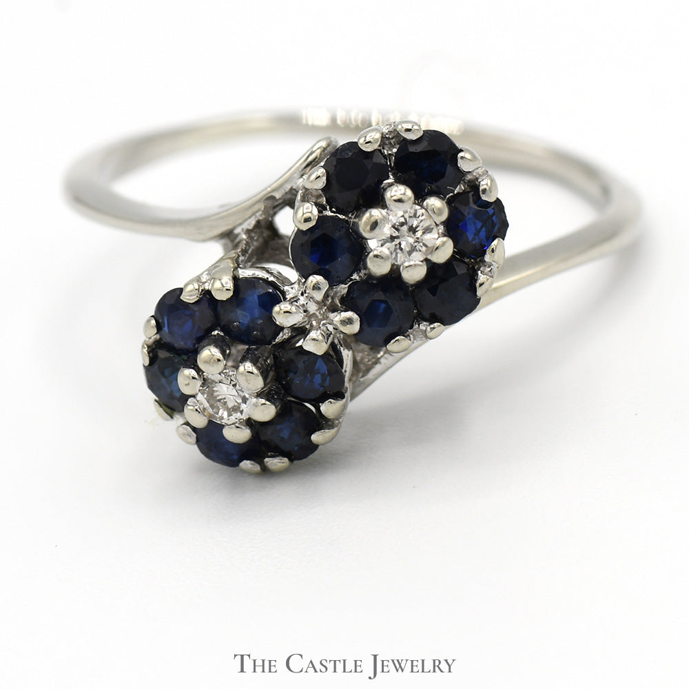 Sapphire and diamond flower cluster ring Clearance