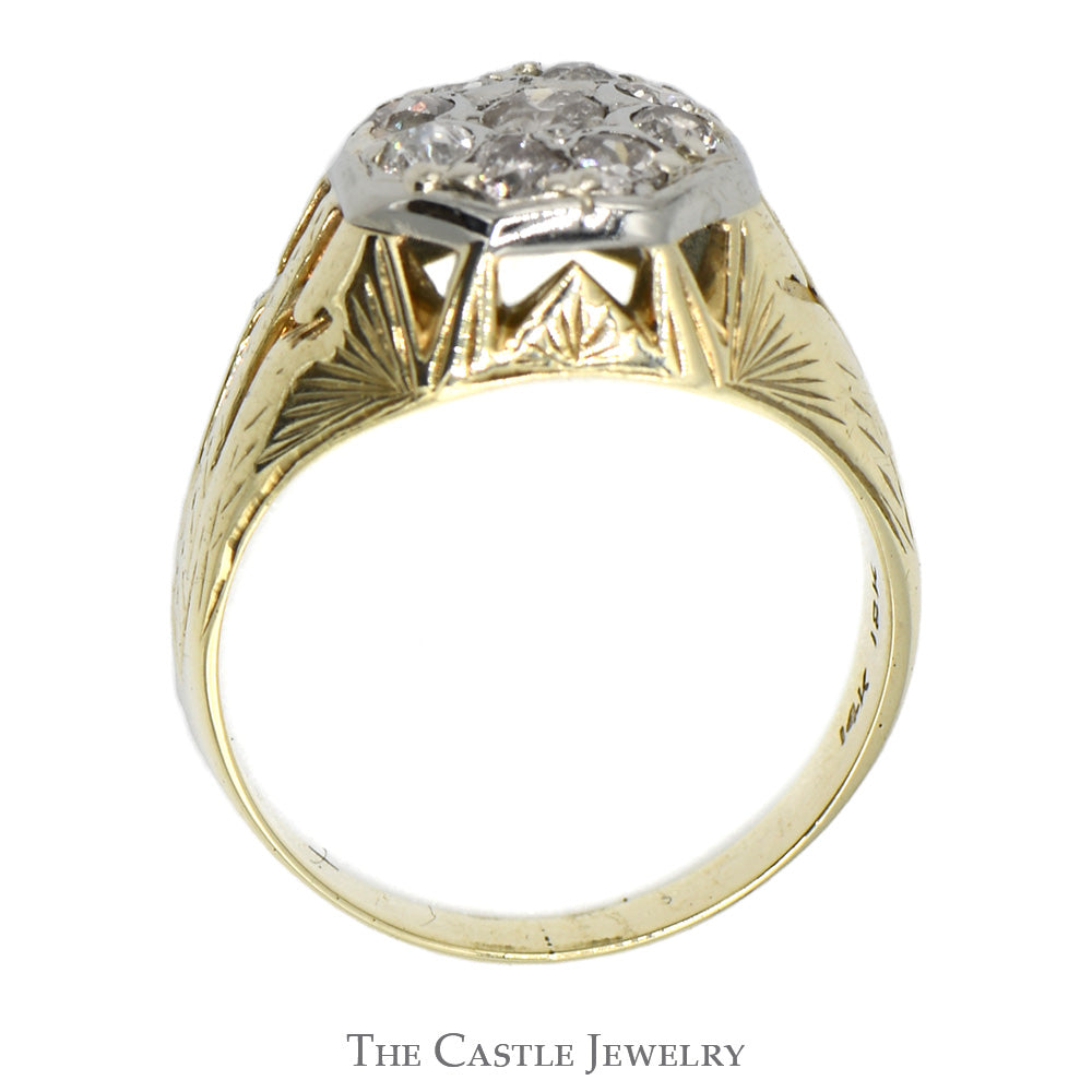 1cttw Old European Cut Diamond Cluster Ring with Antique Style Setting in 14k Yellow Gold