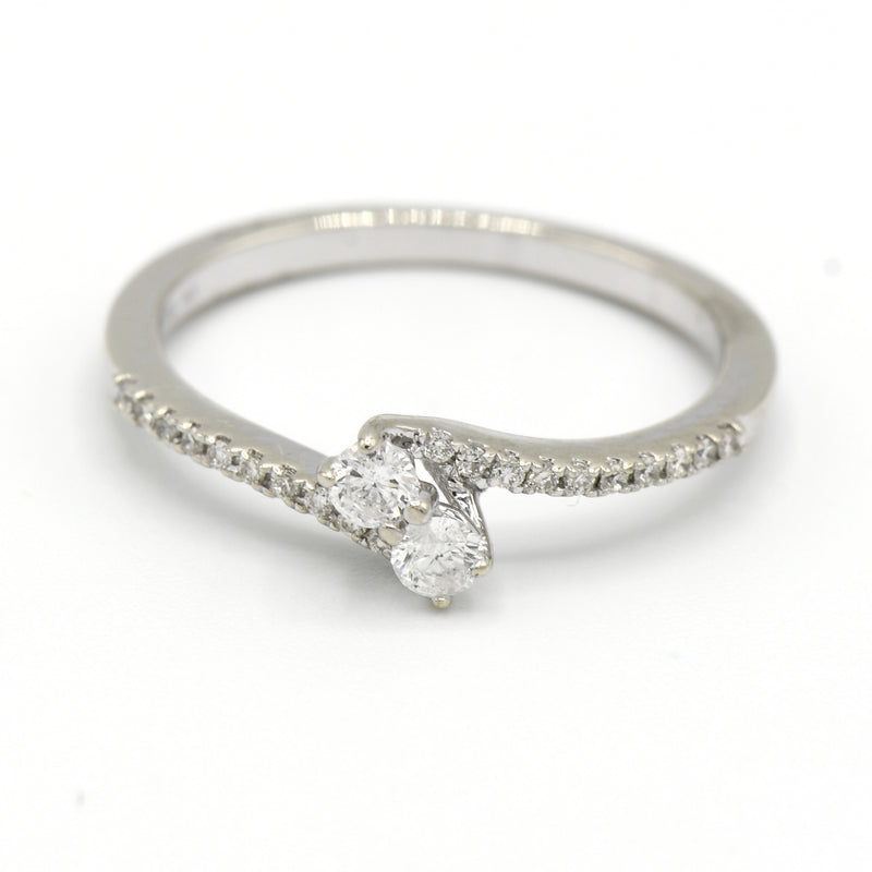 True Love/Best Friend Double Diamond Bypass Ring with Diamond Accents in 14k White Gold